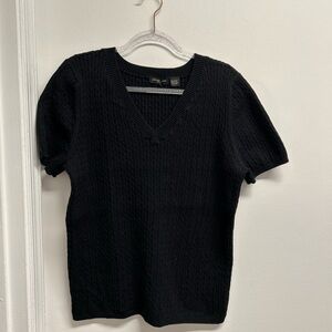 JEANNE PIERRE black cable knit V-Neck Sweater